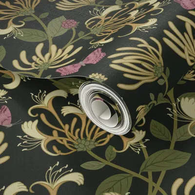 Spoonflower Peel And Stick Wallpaper Honeysuckle And Butterflies 2' X 12' Removable
