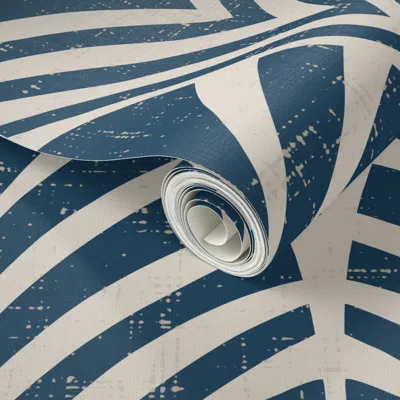 Spoonflower Peel And Stick Wallpaper Horizon - Geometric Art Deco Arches Scallop Shells Earthy Navy Blue Clay L 