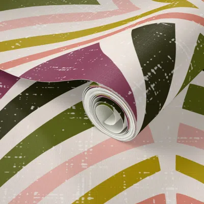 Spoonflower Peel And Stick Wallpaper Horizon - Geometric Earthy Colors Art Deco Multicolored Curved Chevron L 2'
