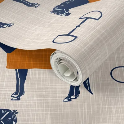 Spoonflower Peel And Stick Wallpaper Horses Bits And Blankets - Orange And Navy 12 Inch Repeat Scale 2' X 12' Re