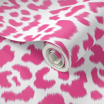 Spoonflower Peel And Stick Wallpaper Hot Pink On White Ikat Leopard Copy  Removable