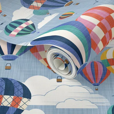 Spoonflower Peel And Stick Wallpaper Hot-air Balloon Fiesta - Brights 2' X 12' Removable