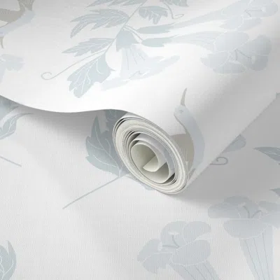 Spoonflower Peel And Stick Wallpaper Humming Birds And Trumpet Vines Flower In Blue And Brown 2' X 12' Removable