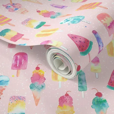Spoonflower Peel And Stick Wallpaper Icecream Icecream Icecream Sprinkles Light Pink Small 2' X 12' Removable
