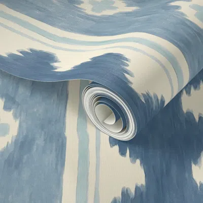 Spoonflower Peel And Stick Wallpaper Ikat Cross Aqua Stripe 2' X 12' Removable