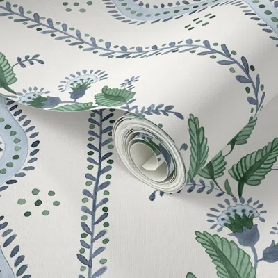 Spoonflower Peel And Stick Wallpaper Indigo And Lehigh Green Emma Stripe Copy 2' X 12' Removable