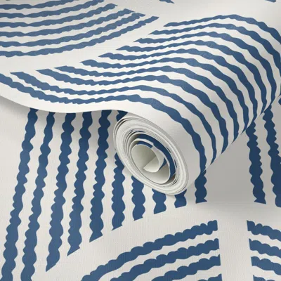 Spoonflower Peel And Stick Wallpaper Indigo Blue And White Art Deco Coastal Geometric For A Beach House Nursery 