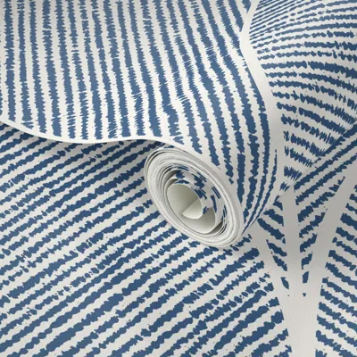 Spoonflower Peel And Stick Wallpaper Indigo Denim Blue And White Large Modern Art Deco Fan Scallops With  Remova