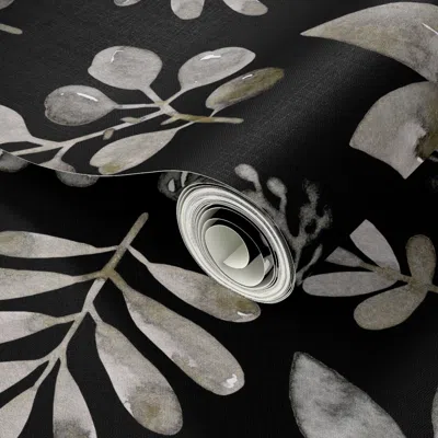 Spoonflower Peel And Stick Wallpaper Inked Leaves On A Black 2' X 12' Removable