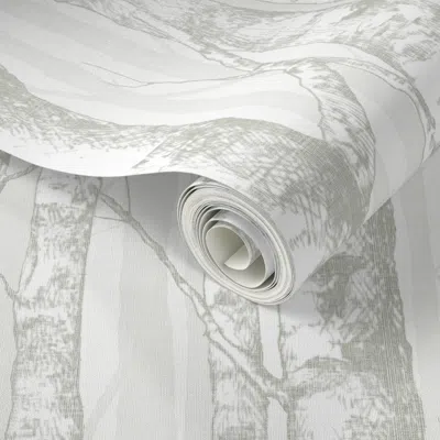 Spoonflower Peel And Stick Wallpaper Into The Birch Woods - Very Light Vintage Illustration Style - Large Scale 