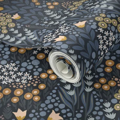 Spoonflower Peel And Stick Wallpaper Into The Weeds - Weeds Can Be Flowers Too - Midnight Garden - Mid Scale 2' 