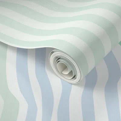 Spoonflower Peel And Stick Wallpaper Irregular Vertical Stripes In Coastal Blue - Mint Frost And Snow - Medium 2