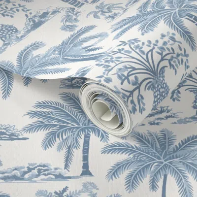 Spoonflower Peel And Stick Wallpaper Island Palms Denim  Removable