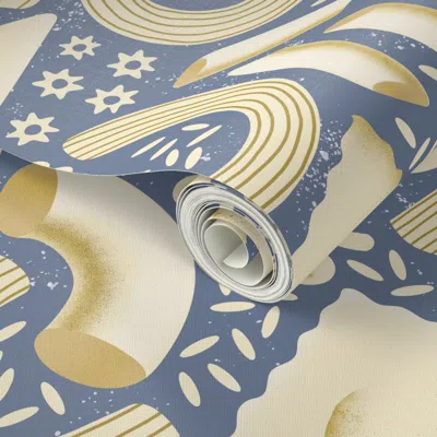 Spoonflower Peel And Stick Wallpaper Italian Pasta Forms - Blue-grey Background 2' X 12' Removable