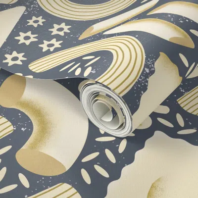 Spoonflower Peel And Stick Wallpaper Italian Pasta Forms - Denim Blue 2' X 12' Removable
