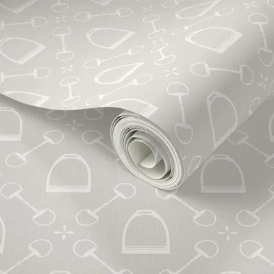 Spoonflower Peel And Stick Wallpaper Jackie Equestrian Chic Stirrup & Bits - Eider White - Small Repeat 2' X 12'