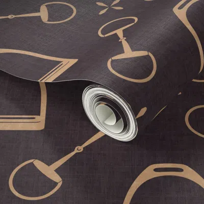 Spoonflower Peel And Stick Wallpaper Jackie Equestrian Chic Texture Stirrup & Bits - Vogue Brown - Large 2' X 12