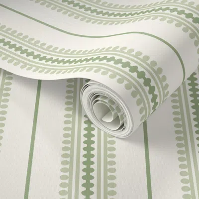 Spoonflower Peel And Stick Wallpaper Jackie Green Beaded Classic Traditional Stripe  Removable