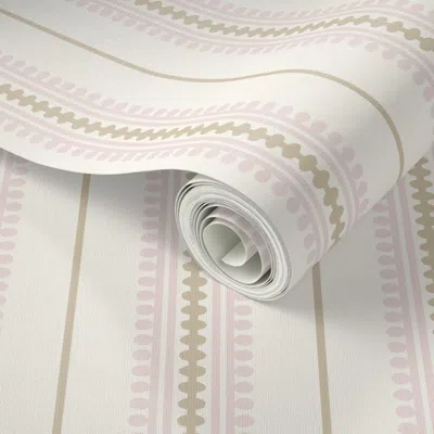 Spoonflower Peel And Stick Wallpaper Jackie Pink Tan Beaded Classic Traditional Stripe  Removable In White