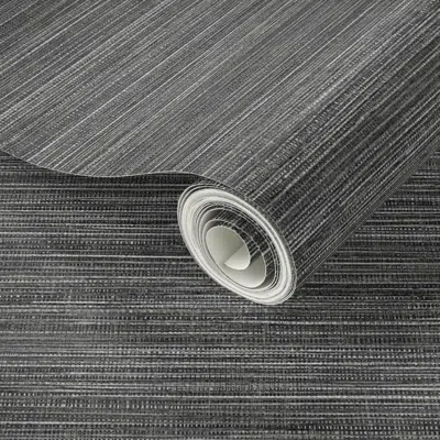 Spoonflower Peel And Stick Wallpaper Jacob's Grasscloth - Charcoal Fog Faux Texture Linen Grasscloth  Removable