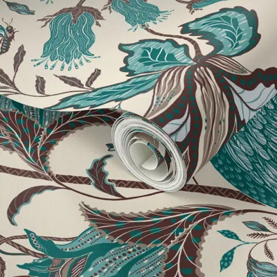 Spoonflower Peel And Stick Wallpaper Jacobean Peacock Garden À La East Fork 2' X 12' Removable