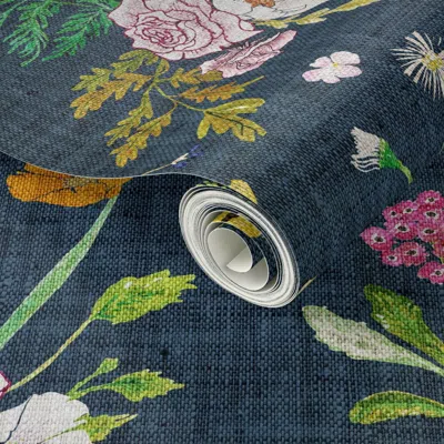 Spoonflower Peel And Stick Wallpaper Jane (navy) Jumbo 2' X 12' Removable