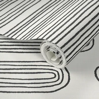 Spoonflower Peel And Stick Wallpaper Japandi Concentric Lines In Black On Light Cream Linen Wabi Sabi 2' X 12' R