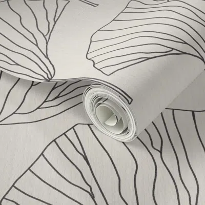 Spoonflower Peel And Stick Wallpaper Japandi Farmhouse Art Deco Abstract Ginkgo Leaf Monochrome Black And White 
