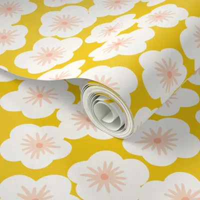 Spoonflower Peel And Stick Wallpaper Japanese Cherry Blossom L In Goldenrod Mustard Yellow By Pippa Shaw 2' X 12