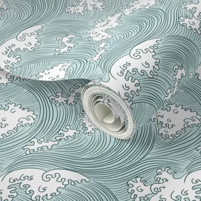 Spoonflower Peel And Stick Wallpaper Japanese Waves (small/medium) 2' X 12' Removable