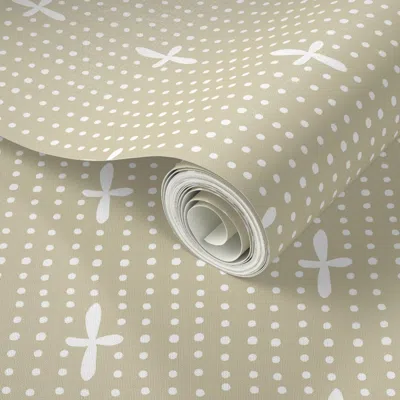 Spoonflower Peel And Stick Wallpaper Jasper Block Print Dots White On Neutral Tan 2' X 12' Removable