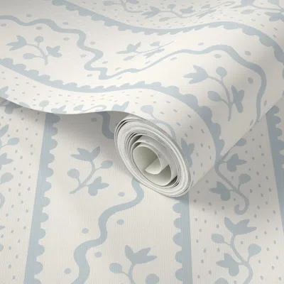 Spoonflower Peel And Stick Wallpaper Jessica Blue Wavy Serpentine Traditional Floral Stripe 2' X 12' Removable
