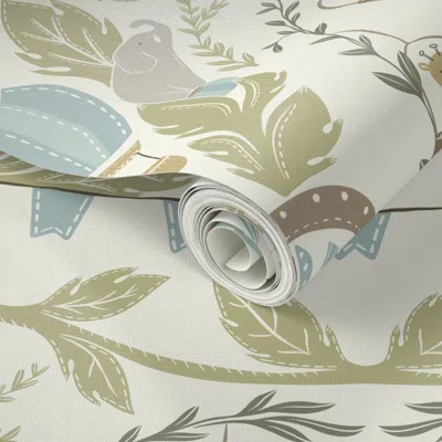 Spoonflower Peel And Stick Wallpaper Jumbo Animals At The Fair Damask - Nursery - Beige-blue-green - 24 Inch 2' 
