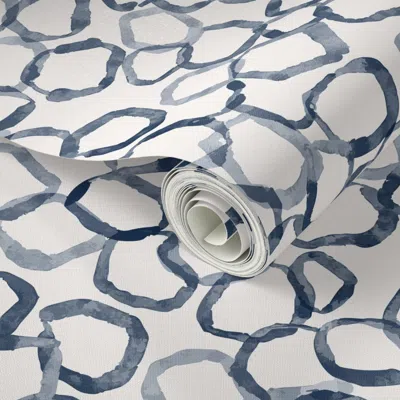 Spoonflower Peel And Stick Wallpaper Jumbo Chain Link Dust Mist Navy Blue 2' X 12' Removable