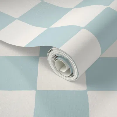 Spoonflower Peel And Stick Wallpaper Jumbo Hand Drawn Checkerboard Pastel Blue Tween Boys Baby Nursery 2' X 12' 