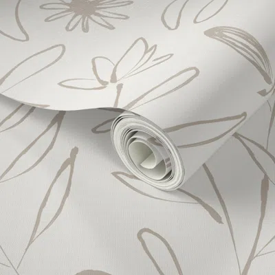 Spoonflower Peel And Stick Wallpaper Jumbo Loose Floral Balanced Beige Pure White Hand Large Scale Flowers 2' X 