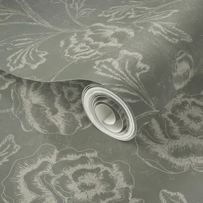 Spoonflower Peel And Stick Wallpaper Jumbo - Magdalene Roses - Toile - Vintage Sage Green  Removable