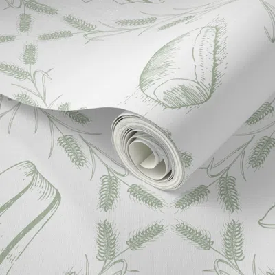 Spoonflower Peel And Stick Wallpaper Jumbo Toile Grandma S Kitchen Homemade Bread Sage Green 2' X 12' Removable