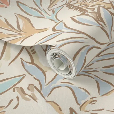 Spoonflower Peel And Stick Wallpaper Jumbo Tropical Wild Safari Animal Doodle - Painterly Jungle - Beige Gold 24 In Multi