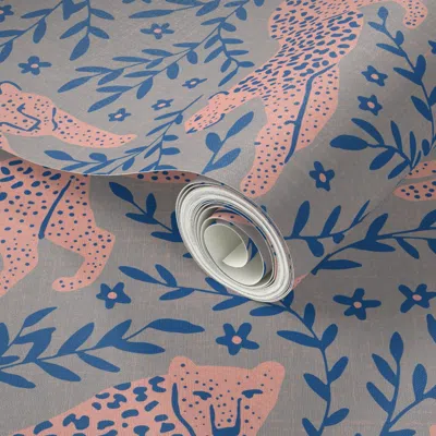 Spoonflower Peel And Stick Wallpaper Jungle Cat - Slate 2' X 12' Removable In Multi