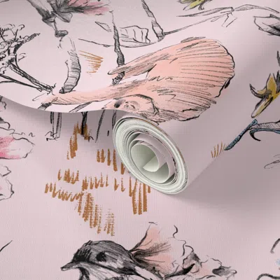 Spoonflower Peel And Stick Wallpaper Jungle Chinoise Pink 2' X 12' Removable In Multi