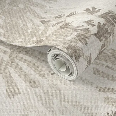 Spoonflower Peel And Stick Wallpaper Jungle Linen Beige 2' X 12' Removable
