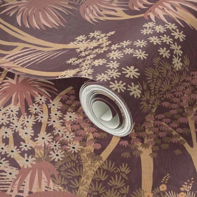 Spoonflower Peel And Stick Wallpaper Junglemania Mauve 2' X 12' Removable