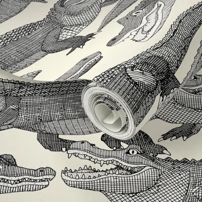 Spoonflower Peel And Stick Wallpaper Just Alligators Black  Removable In Gray