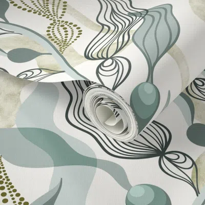 Spoonflower Peel And Stick Wallpaper Kelp Forest Serene Whimsical Wallscape 12x18" - Half Drop Repeat 2' X 12' R
