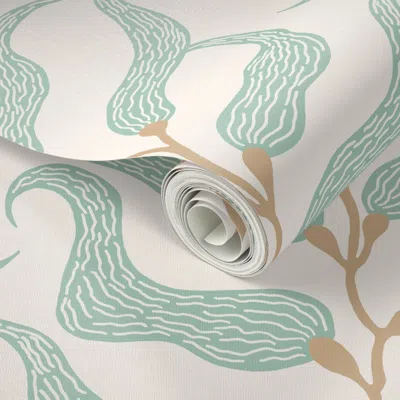 Spoonflower Peel And Stick Wallpaper Kelp Forest Stripes (l) - Mint & Off White 2' X 12' Removable