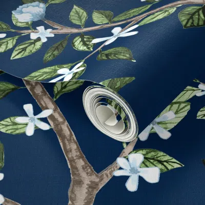 Spoonflower Peel And Stick Wallpaper Kg Custon Navy Eloise With Lemons No Bugs Copy 2 2' X 12' Removable