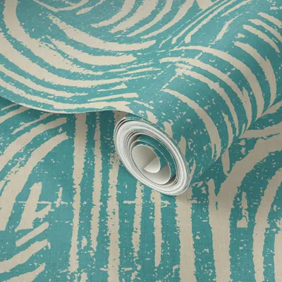 Spoonflower Peel And Stick Wallpaper Kikka Teal Large 2' X 12' Removable