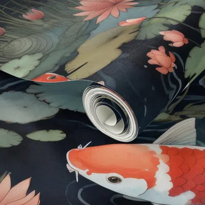 Spoonflower Peel And Stick Wallpaper Koi Fish At Play 3  Removable