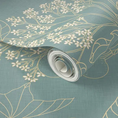 Spoonflower Peel And Stick Wallpaper Kukui Nut Tree Beige Outline On Powder Blue Linen 2' X 12' Removable